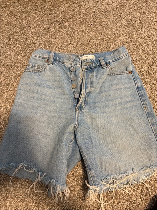 Garage Pants - Garage Light Blue Button-Fly Frayed Denim Shorts
